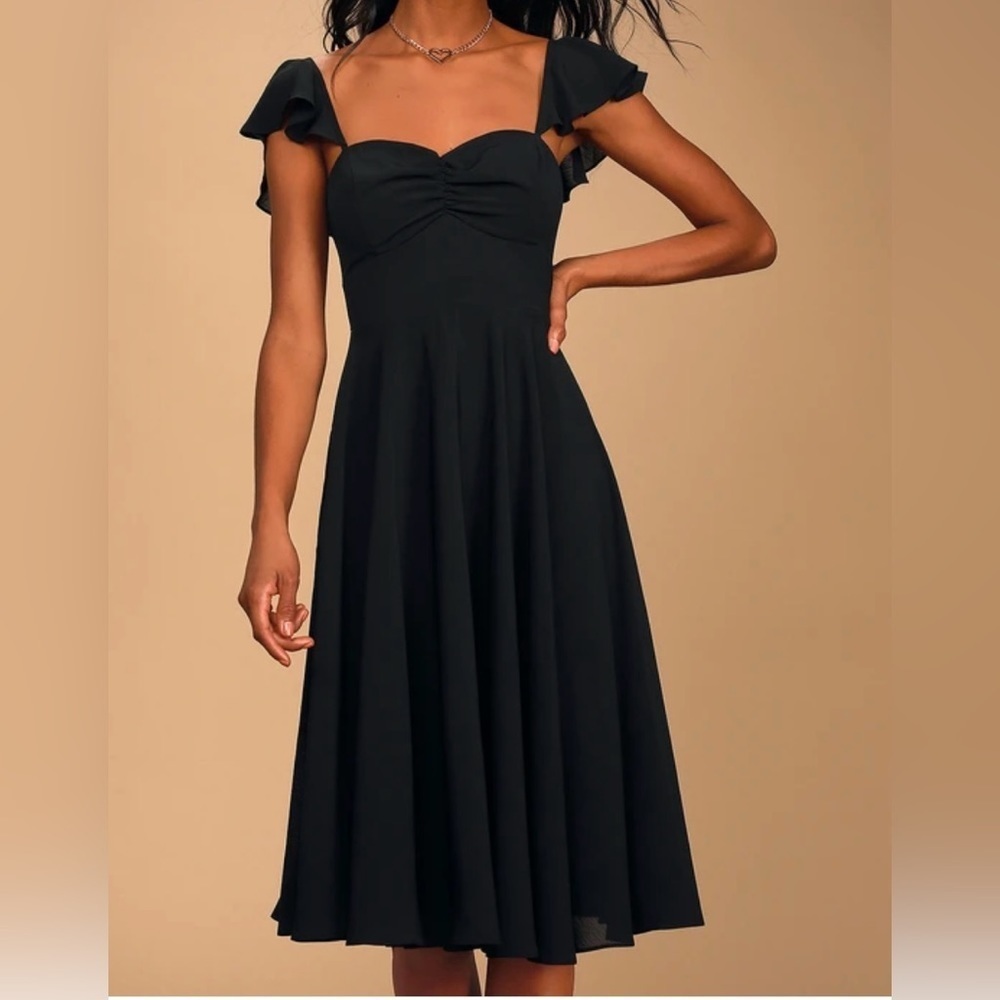 Lulus Black Flutter Sleeve Midi Dress Size S